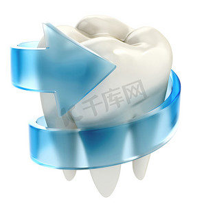 盾摄影照片_牙齿保护3D概念