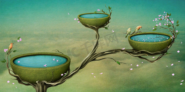 精彩海报摄影照片_三碗水在树上.