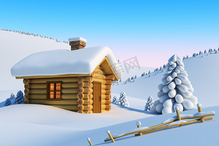 雪屋顶摄影照片_房子在雪山