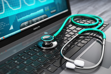 医疗诊断软件和听诊器的笔记本电脑