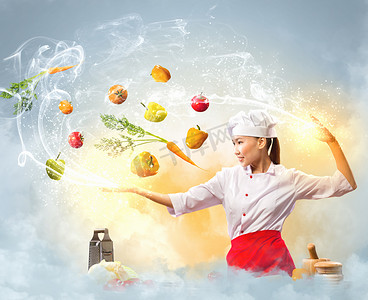 机坪摄影照片_烹饪用魔法的亚洲女性