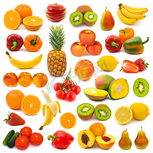 拍黄瓜摄影照片_一套水果和蔬菜
