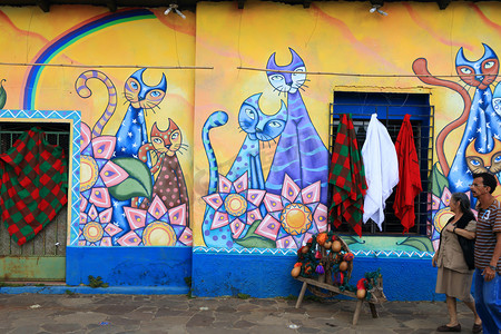 色彩鲜艳的壁画，Ataco 萨尔瓦多