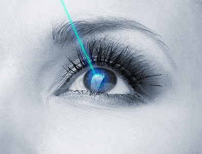 激光视力矫正手术。女人的眼睛.