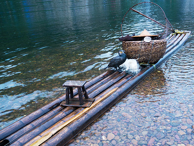漂流动态图摄影照片_在木筏上的鸬鹚