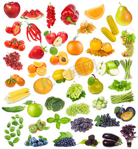 采蔬菜摄影照片_设置与水果、 浆果和草药