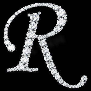 由钻石和宝石制成的 R 字母