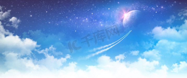 蓝色星星天空摄影照片_空间旅行