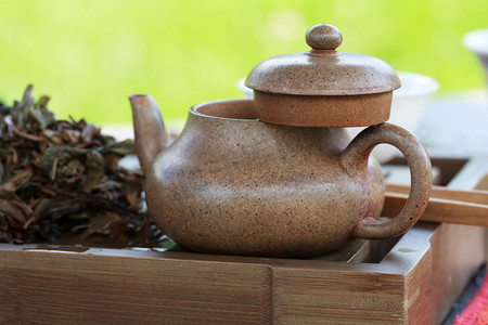 茶道背景摄影照片_传统中国茶道配件 (茶壶) 对 te