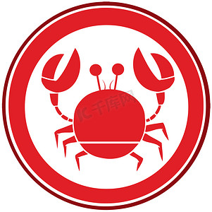 卡通海洋海洋动物摄影照片_红色圆圈蟹徽标