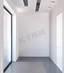 Modern corridor with empty white wall.