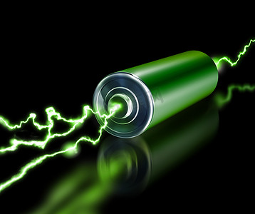 闪光绿色摄影照片_绿色能源电源电池火花