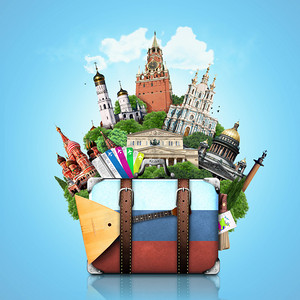 俄罗斯，莫斯科地标，复古手提箱