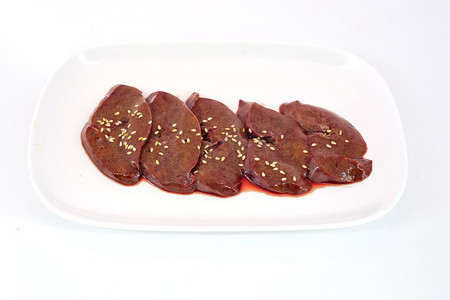 Fresh raw veal liver slices