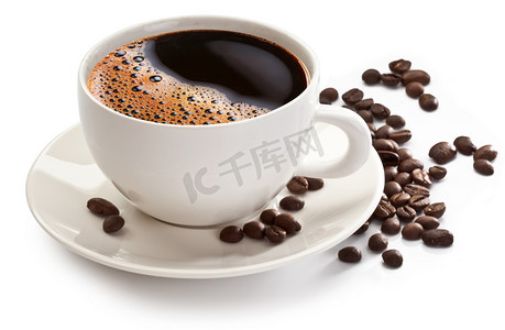 liquido摄影照片_咖啡杯和咖啡豆