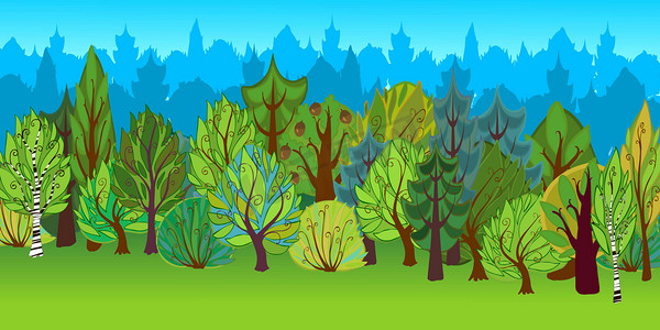 The illustration of cartoon forest.