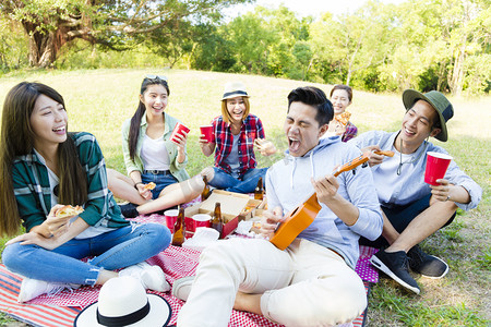 快乐年轻组享受野餐聚会 