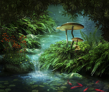 mushroom摄影照片_梦幻般的河流和池塘