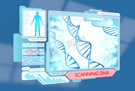 蓝色知识摄影照片_未来派 Dna 扫描监测健康医疗程序