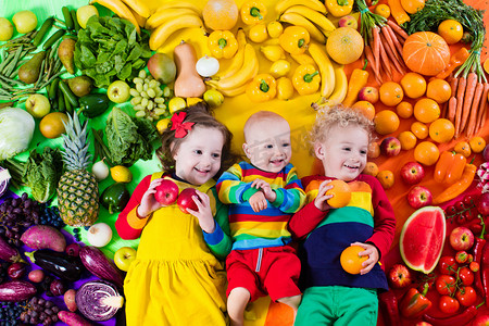 蘿蔔摄影照片_健康的水果和蔬菜的营养，为孩子们