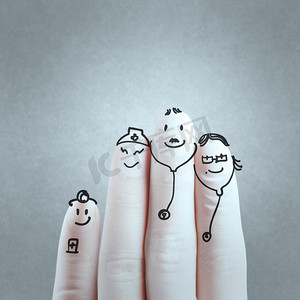 抽奖设计摄影照片_lovely family hand drawn and finger,doctor and nurse