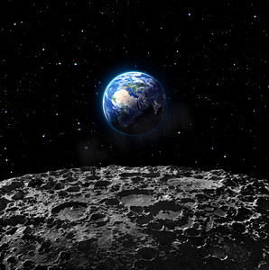 蓝色的月亮摄影照片_地球从月球表面-欧洲的意见