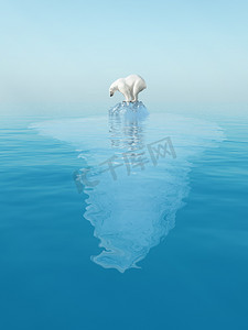 保温暖水壶摄影照片_最后一只北极熊在冰山上