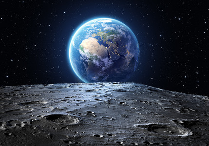地球和鱼全球摄影照片_蓝色地球从月球表面看