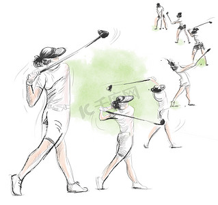 高尔夫玩家-手绘制，绘制插图