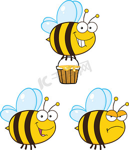 bug图标摄影照片_可爱的蜜蜂卡通人物。设置集合 5