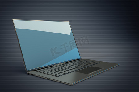 3d 渲染的一台笔记本电脑与蓝色的图形