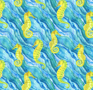 seamless摄影照片_pattern with seahorses in ocean