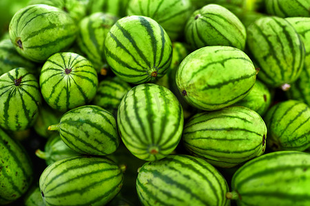 Fruit Background. Organic Watermelons In Farmers Market. Nutriti