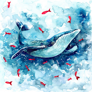 水彩的魔术鲸鱼