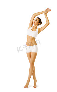 人体白色摄影照片_女性人体美、 模型的女孩健身锻炼白色内衣