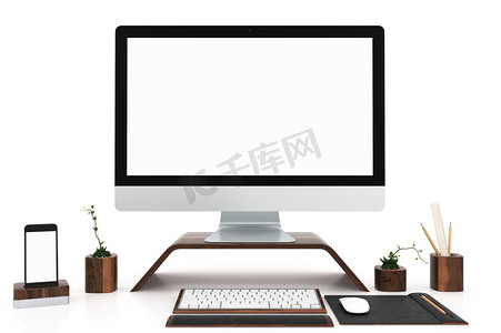 模板工作摄影照片_在内部显示模拟。模拟的模板设备。白色的屏幕设备的布局. 