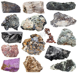 一套不同的天然矿物宝石和岩石