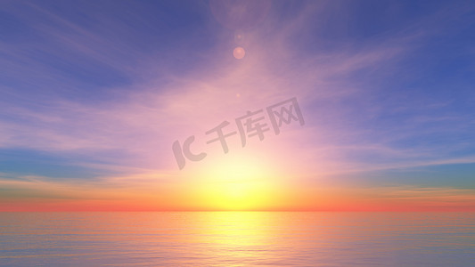 落山的太阳摄影照片_3d cg 渲染的太阳升起