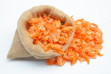 亚洲泰国摄影照片_太阳晒干海鲜︰ 虾米，使亚洲美食上白色, 孤立组