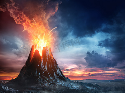 爆炸no摄影照片_在火山喷发的火山山