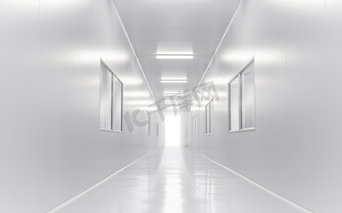 现代科学实验室室与灯光从外面打开门