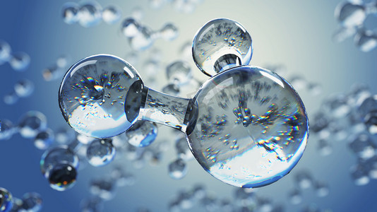 小分子肽摄影照片_与水分子的 3d 图。抽象的分子微生物学或科学背景.