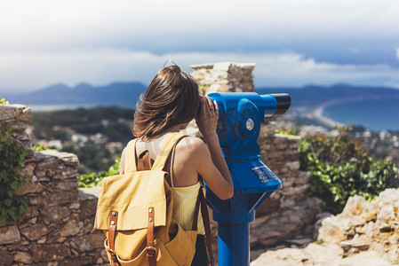 Hipster look observant binoculars telescope