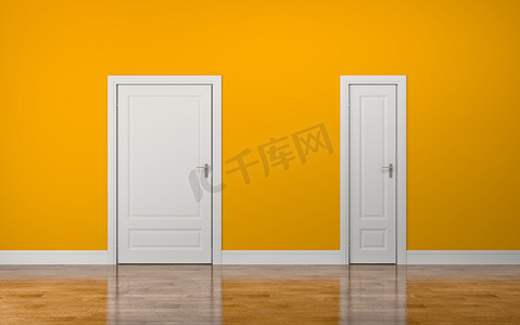 黄色背景的白色厚而薄的门