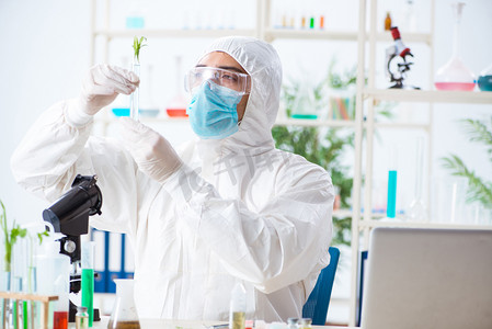 在植物实验室工作的男性生物化学家