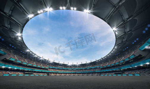 体育场和沥青路面背景作为赛道.体育建筑作为数字3D背景广告的背景说明.
