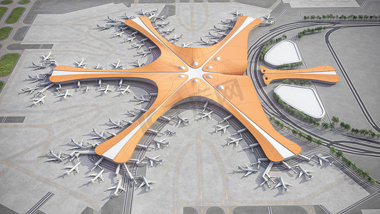 模型3d模型摄影照片_北京大兴国际机场3D模型空中渲染