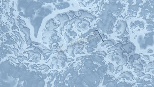 飞机高空摄影照片_无人驾驶航空器高空冰河冰河雪原冻土带3D图腾3D渲染