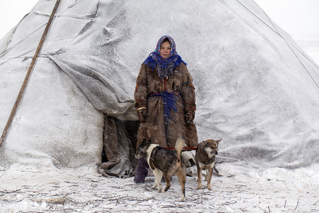 在遥远的北方，冻土带，驯鹿牧民的女助手，