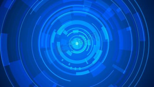 圆形蓝色科技高科技黑暗背景。抽象图形数字未来概念设计.
